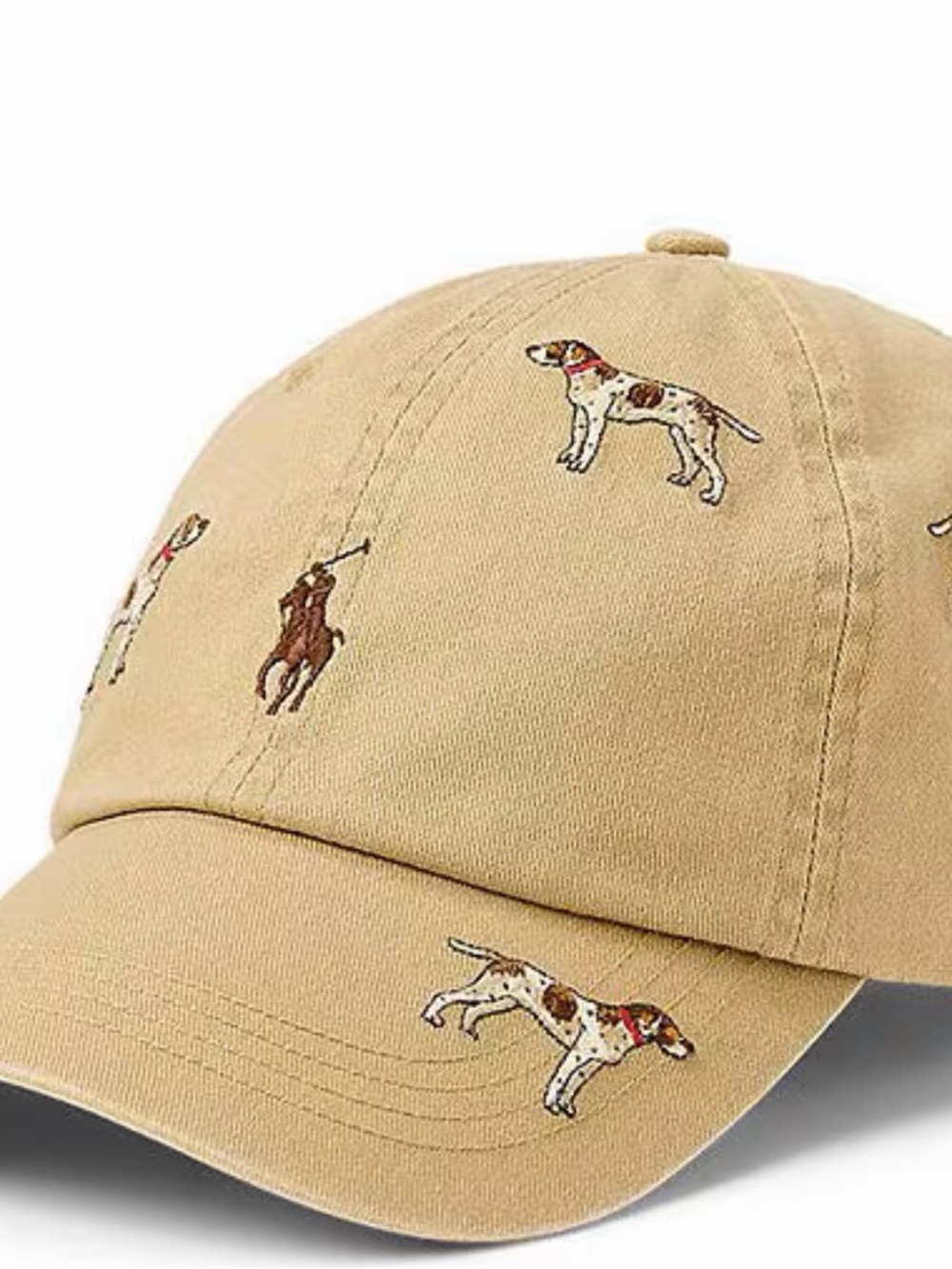Polo by Ralph Lauren Tan Baseball Cap with Dog Motif Embroidery